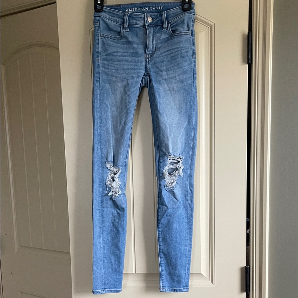 American Eagle Light Blue Distressed Skinny Jeans - XXS